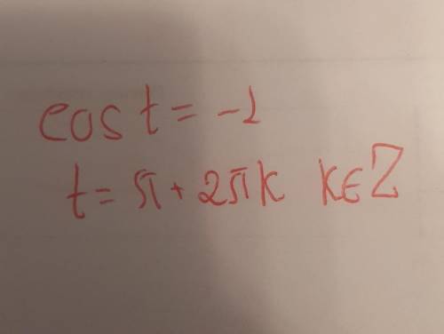 Решением уравнения cos t = -1 является:​