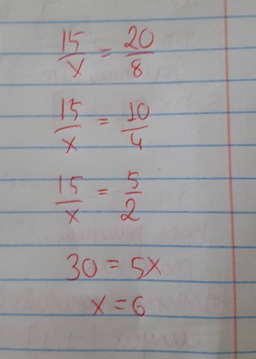 Найдите неизвестный член пропорции 15:x=20:8​