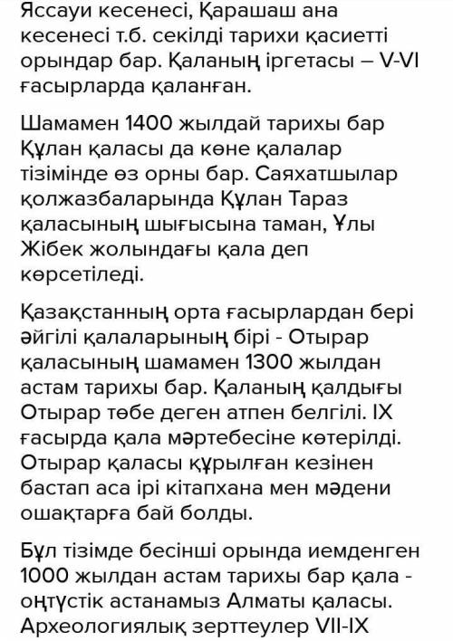 Напишите эссе на казахском языке на тему Қазақстан жеріндегі ежелгі қалалар