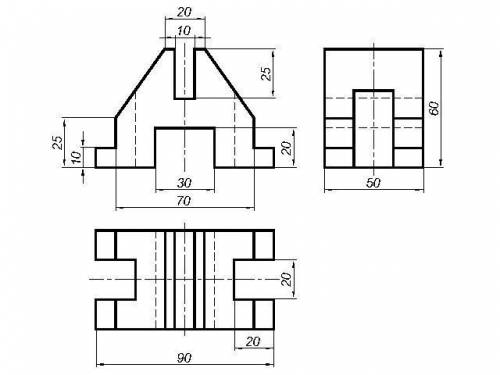 Построить третий вид по двум имеющимся и Построить аксонометрическую проекцию детали по чертежу.