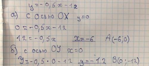 Задания: 1. Найдите координаты точки пересечения функции у= - 0,5 х – 12 а) с осью абсцисс, и коорд