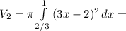 V_2=\pi \int\limits^1_{2/3} {(3x-2)^2} \, dx =