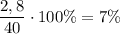 \dfrac{2,8}{40} \cdot 100 \%= 7 \%\\