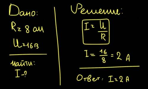 Электрическое сопротивление 8ом,напряжение 16в .найти силу тока​