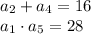 a_2 + a_4 = 16 \\ a_1 \cdot{a_5}=28