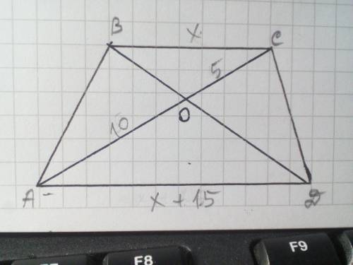 УМОЛЯЮ! Диагонали трапеции ABCD пересекаются в точке О. Точка пересечения диагоналей Трапеции делит
