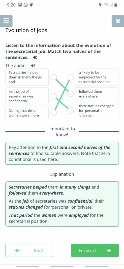 Listen to the information about the evolution of the secretarial job. Match two halves of the senten