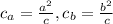 c_a = \frac{{a^2 }}{c}, c_b = \frac{{b^2}}{c}