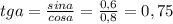 tga=\frac{sina}{cosa}=\frac{0,6}{0,8} =0,75