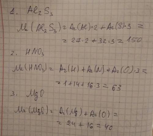 найти относительную атомную массу химических элементов: 1. Сульфид алюминия2.Азотная кислота 3. Окси