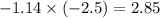 - 1.14 \times ( - 2.5) = 2.85