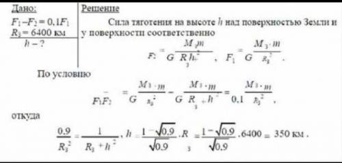 Определите высоту над землей,где сила тяготения уменьшается на 20%?Радиус Земли принять 6400км​