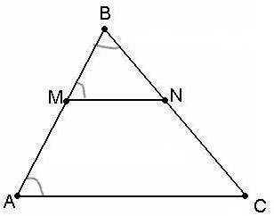 Прямая, параллельная стороне АС треугольника АВС пересекает стороны АВ и ВС в точках Ми N соответств