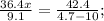 \frac{36.4x}{9.1}=\frac{42.4}{4.7-10};