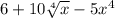 6 + 10 \sqrt[4]{x} - 5 x^4