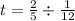 t = \frac{2}{5} \div \frac{1}{12} \\