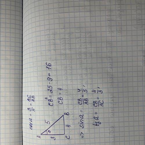 Найдите sinα и tgα, если cosα=0,6​