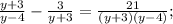 \frac{y+3}{y-4}-\frac{3}{y+3}=\frac{21}{(y+3)(y-4)};