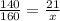 \frac{140}{160}=\frac{21}{x}