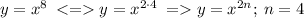 \small{y={x}^{8} \: < = y = {x}^{2 \cdot4} \: = y={x}^{2n}; \: n = 4}