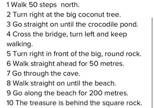 Writing Task 2. Hide your treasure and draw an X on the map. Write instructions for how to find yot