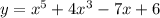 y = {x}^{5} + 4 {x}^{3} - 7x + 6