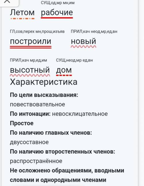 Синтаксический разбор предложения летом рабочие построили новый высотный дом