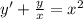 y' + \frac{y}{x} = {x}^{2} \\