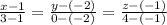 \frac{x-1}{3-1} =\frac{y-(-2)}{0-(-2)}= \frac{z-(-1)}{4-(-1)}