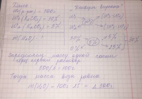 какую массу воды надо добавить к 500 г с массовой долей карбоната калия 30% чтобы получить 5% раство