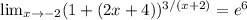 \lim_{x \to {-2}} (1+(2x+4))^{3/(x+2)}=e^6