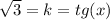 \sqrt{3} = k = tg(x)