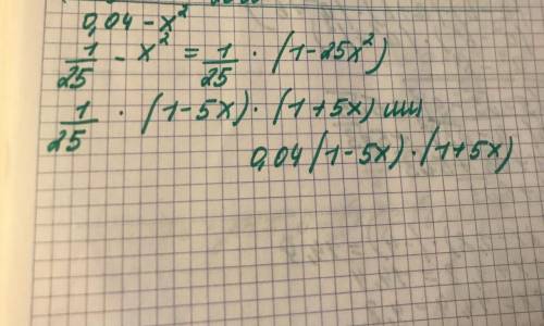 Розкладіть на множники 0,04 – x2 1)(0,2 – x)(0,2 + x)2) (x – 0,02)(x + 0,02) 3)(x – 0,2)(x + 0,2)4)