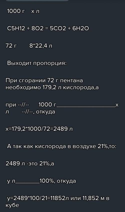 Какой объём воздуха потребуется для сжигания 3,7 л пентана если объёмная доля кислорода в воздухе ра