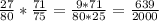 \frac{27}{80} *\frac{71}{75}= \frac{9*71}{80*25}=\frac{639}{2000}