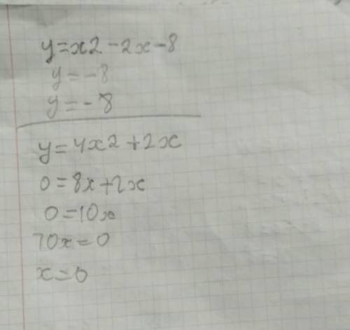 1) y=x2 – 2x–8; 2) y=4x2 + 2x; ￼￼￼знайти координат￼￼и вершини параболи