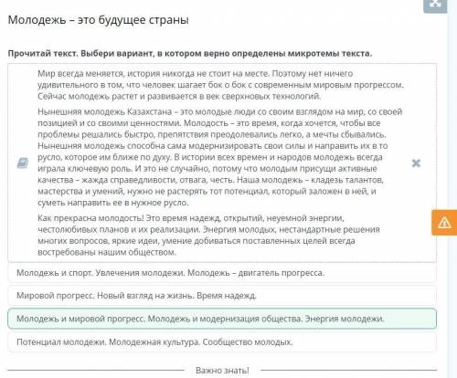 Молодежь - это будущее страны Прочитай текст. Выбери вариант, в котором верно определены микротемы т