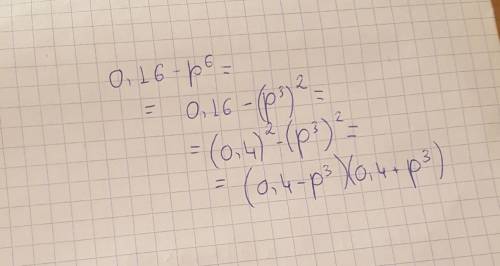 Розкладіть на множники, використовуючи формули скороченого множення 0,16-p(В шестой степени)