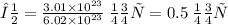 ν= \frac{3.01 \times {10}^{23} }{6.02 \times {10}^{23} } \: моль = 0.5 \: моль \\