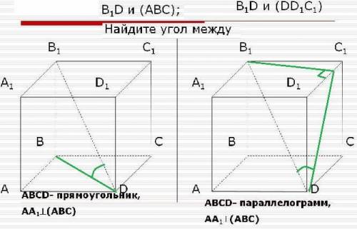 Найдите угол между В1D и (ABC); В1D и (DD1C1)