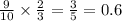 \frac{9}{10} \times \frac{2}{3} = \frac{3}{5} = 0.6