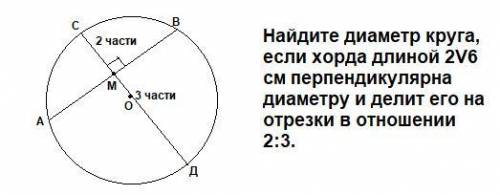 Знайдіть діаметр кола, якщо хорда завдовжки см перпендикулярна до діаметра іділить його на відрізки
