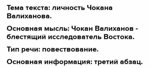 Сформулируйте тему и основную мысль текста. Определите тип речи. В какой части текста заключена глав