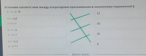 Установи соответствие между операторами присваивания и значениями переменной Z. X —Y-Z— 911ХҮ-5,6(ZX