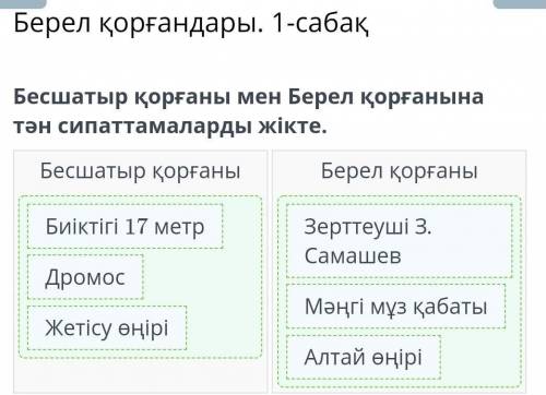 Берел қорғандары. 1-сабақ Бесшатыр қорғаны мен Берел қорғанына тән сипаттамаларды жікте.Бесшатыр қор