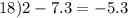 18)2 - 7.3 = - 5.3