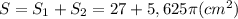 S=S_1+S_2=27+5,625\pi (cm^2)