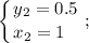 \displaystyle \left \{ {{y_2=0.5} \atop {x_2=1}\hfill } \right. ;