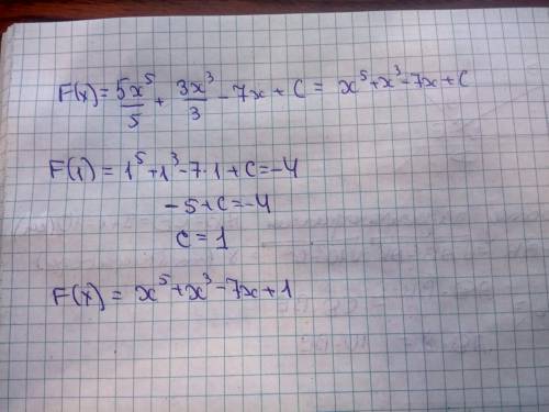 Знайти для функції у=5x^4+3x^2-7, графік якої проходить через точку A(1;-4) будь ласка до ть​