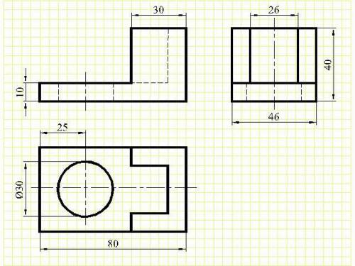 По аксонометрической проекции предмета построить чертеж в трех видах, нанести размеры